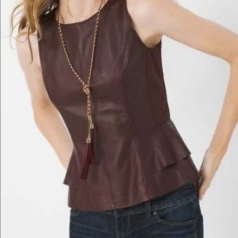 WHBM Leather Peplum Top